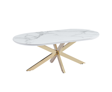 Table Basse Manon Gold et Céramique Marbre Blanc 120x60 Cm