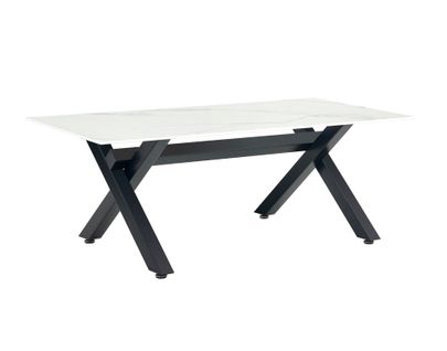 Table Basse Ixe Métal et Verre 120x60x45 Cm - Marbré Blanc