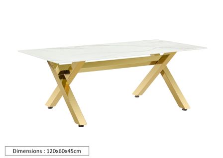 Table Basse Ixe Gold 120x60x45 Cm - Marbré Blanc