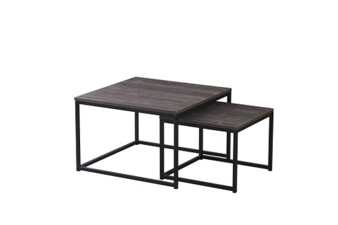 Table Basse Gigogne Belgrade Métal Noir Plateau En Bois - Bois Gris