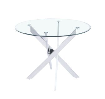Table à Manger Ronde Jessica Transparent Chrome 100 Cm 4 Couverts