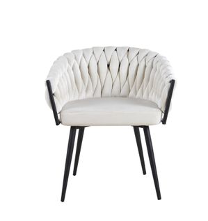 Lot De 2 Chaises Tressees Velours Pied En Métal Noir - Écru