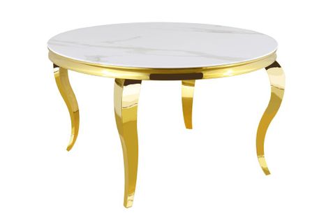 Table à Manger Ronde Baroque Gold 130x75cm - Plateau Marbré Blanc