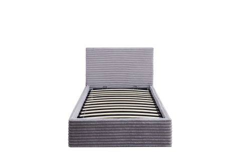 Lit Coffre Maia 90x190cm Côtelé Gris Avec Sommier