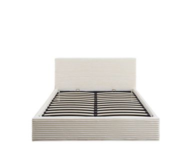 Lit Coffre Maia  160x200cm Velours Côtelé Écru Avec Sommier