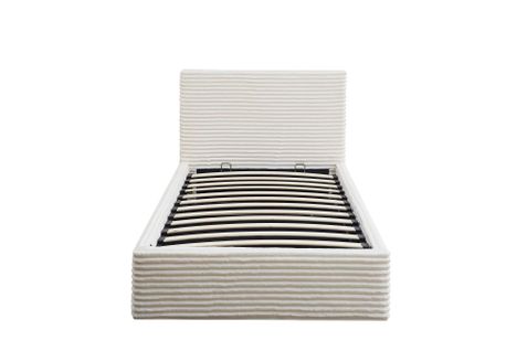 Lit Coffre Maia 90x190cm Velours Côtelé Écru Avec Sommier