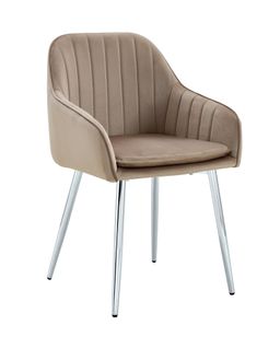 Lot 2 Chaises Salle à Manger Velours Taupe Pieds Chrome 45x46x82cm – Pams