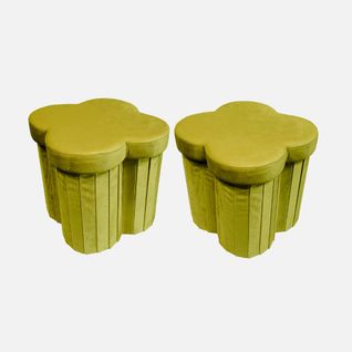 Lot De 2 Tabourets-coffre Pliables Pour Enfant Avec Assise En Velours Vert Et En Forme De Fleur