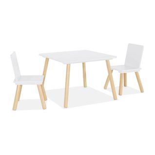 Table Carrée Enfant Avec 2 Chaises. Pieds En Pin. Blanc