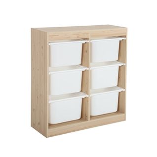 Meuble De Rangement Enfant. Naturel. 6 Bacs De Rangement En Plastique
