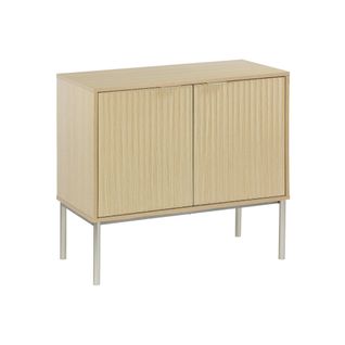 Buffet Effet Bois Rainuré Et Métal Champagne. 2 Portes 80cm. Buffet Bas