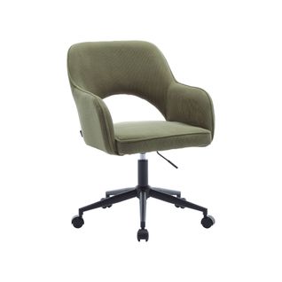 Chaise De Bureau à Roulettes Velours Côtelé Kaki. L 60 X P 62 X H 89 / 99cm