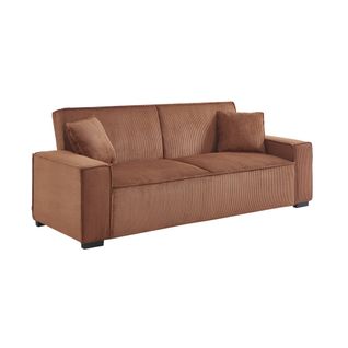 Canapé Convertible 3 Places Camel Velours Côtelé L 231 X P 96.5 X H 80cm