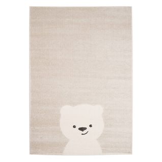 Tapis Enfant 120 X 170cm Beige / Crème. Petit Ourson. Poils Ras. Tapis Frisé Très Doux