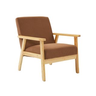 Fauteuil Vintage / Scandinave Structure En Bois Et Contreplaqué Et Assise En Velours Côtelé Coloris