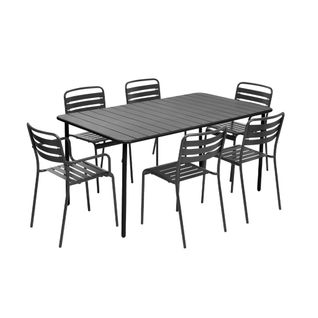 Table De Jardin Métal + 6 Assises Anthracite. Acier Traitement Anti Rouille