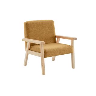Fauteuil Enfant En Bois Et Tissu Bouclette Moutarde. Isak L 47 X P 43.5 X H 50cm