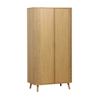 Armoire 2 Portes Décor Bois Rainuré Avec Étagère Et Penderie. L 90 X P 60 X H 180cm