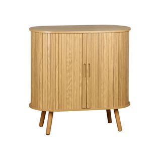 Buffet Portes 2 Coulissantes Avec Étagère. Décor Bois Rainuré. Buffet Bas. L 80 X P 40 X H 80cm