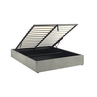 Lit Coffre Avec Sommier à Lattes. Finition Velours Côtelé Gris. 160x200 cm