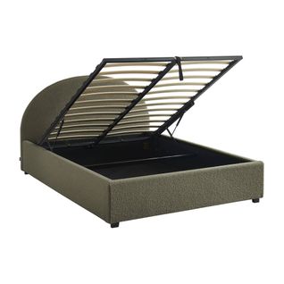 Lit Coffre Avec Sommier à Lattes Et Tête De Lit. Finition Bouclette. Kaki. 140x190 cm