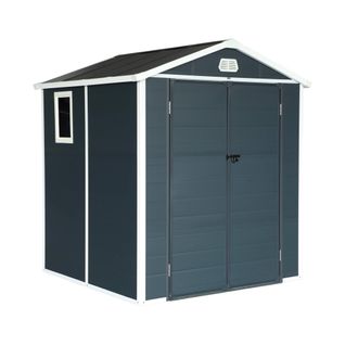 Abri De Jardin Plastique 3.65 M². Anthracite. Acier Et Aluminium. Toiture En Double Pente Et Grande