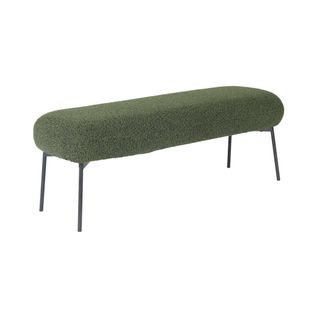 Banc. Bout De Lit Avec Revêtement Bouclette Texturée. Kaki. Pieds En Métal Noir. L 120 X P 41 X H