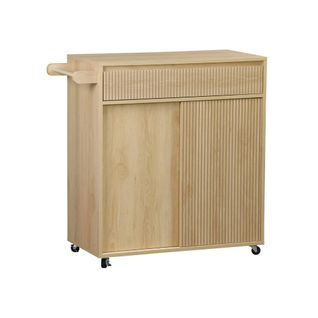 Desserte De Cuisine Linear Décor Bois 1 Poignée 1 Tiroir 2 Portes 4 Roues. Naturel