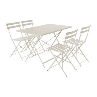 Table De Jardin Bistrot Pliante Métal + 4 Assises 110 X 70cm. Avec Quatre Chaises Pliantes. Acier