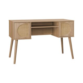 Bureau Décor Bois Et Cannage 2 Portes Eva Naturel 120 X 55 X 76.5 Cm