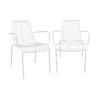 Lot De 2 Fauteuils De Jardin Florida Blanc Empilable En Acier. L 59 X P 53.5 X H 78 Cm