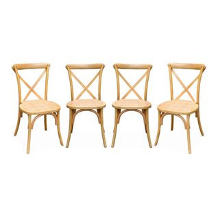 Lot De 4 Chaises De Bistrot En Bois De Cédrèle Naturel. Vintage. Assise En Rotin. Empilables