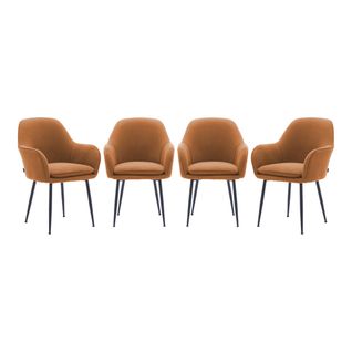 Lot De 4 Fauteuils En Velours Côtelé Camel Et Pieds En Métal Noir Mat. L 57 X P 59 X H 84.5cm