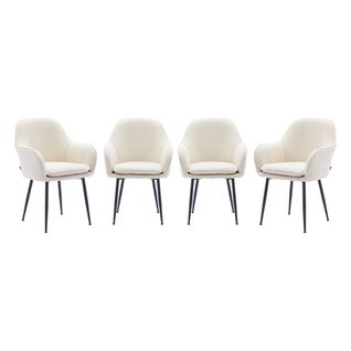 Lot De 4 Fauteuils En Velours Côtelé Blanc Cassé Et Pieds En Métal Noir Mat. L 57 X P 59 X H 84.5cm