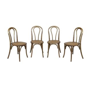 Lot De 4 Chaises Vintage En Bois Avec Assise En Rotin Et Dossier Arrondi. Coloris Marron Vieilli. L