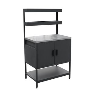 Cuisine D'extérieur En Acier Noir Avec 2 Étagères Suspendues Et 2 Portes L80cm