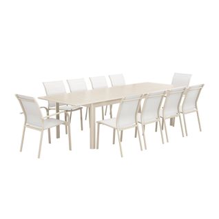 Table De Jardin Extensible Aluminium + 10 Assises Aluminium Et Textilène Beige. 8 Chaises. 2