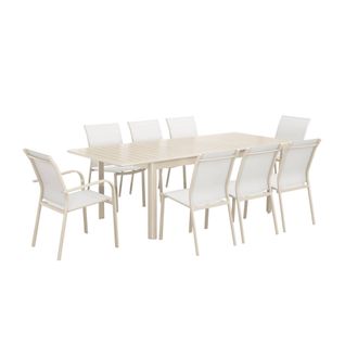 Table De Jardin Extensible Aluminium Et Textilène Beige. 6 Chaises. 2 Fauteuils. 8 Places. 236.5 X