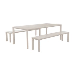 Table De Jardin Aluminium Et 2 Bancs Beige. 8 Places. 200 X 40 X 45 Cm