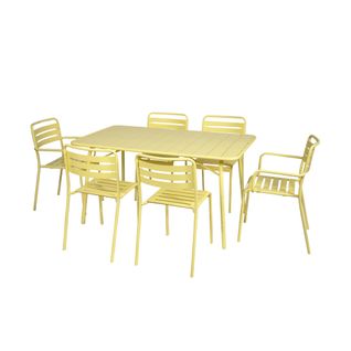 Table De Jardin Pliante Métal + 6 Assises 2 Fauteuils 4 Chaises. Amelia. Jaune. 141.2 X 80 X 72.5cm