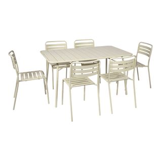 Table De Jardin Pliante Métal + 6 Assises. Amelia. Beige. 141.2 X 80 X 72.5cm