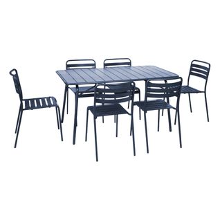 Table De Jardin Pliante Métal + 6 Assises. Amelia. Bleu Marine. 141.2 X 80 X 72.5cm