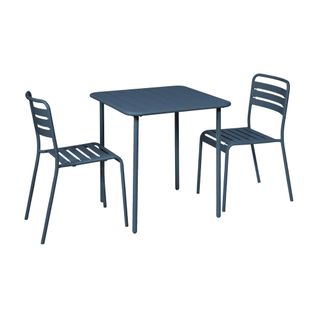 Table De Jardin Métal + 2 Assises Bleu Marine Amélia
