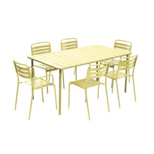 Table De Jardin Métal + 6 Assises Jaune. Acier Traitement Anti Rouille