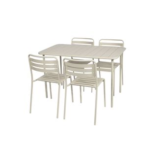 Table De Jardin Métal + 4 Assises Beige En Acier. Amelia. 120 X 70 X 72.5 Cm