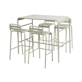 Table Haute De Jardin Acier + 4 Assises Amelia Beige. 4 Chaises Hautes En Acier. 120 X 70cm X 95cm
