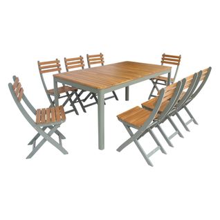 Table De Jardin Acacia Avec Coins Arrondis + 8 Assises Kaki. 160 X 90 X 75 Cm