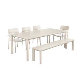 Table De Jardin 1 Banc Et 4 Fauteuils Aluminium Et Textilène Beige 220 X 100 X 75 Cm