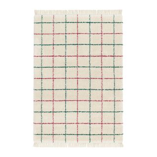 Tapis Intérieur Shaggy Motif Quadrillage Multicolore Avec Franges Edward 120x170cm