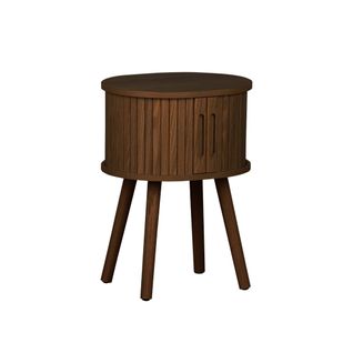 Table De Chevet Ovale 2 Portes Coulissantes Poignées Creusées. Effet Bois Rainuré. L40 X L34 X